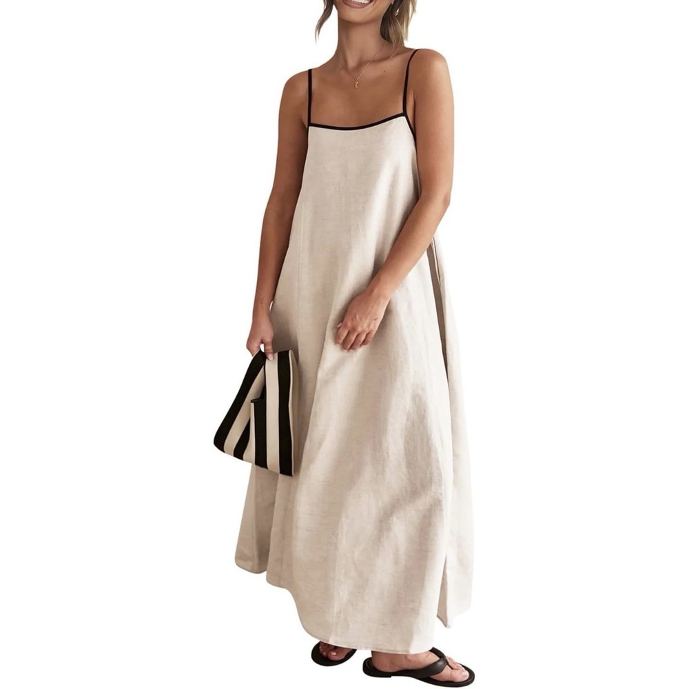 Shy Velvet Women's Linen Maxi Dress Contrast Spaghetti Strap Dress Size XS